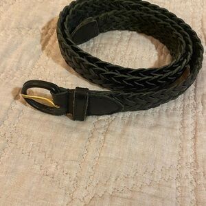 Black Braided Leather Belt 44”